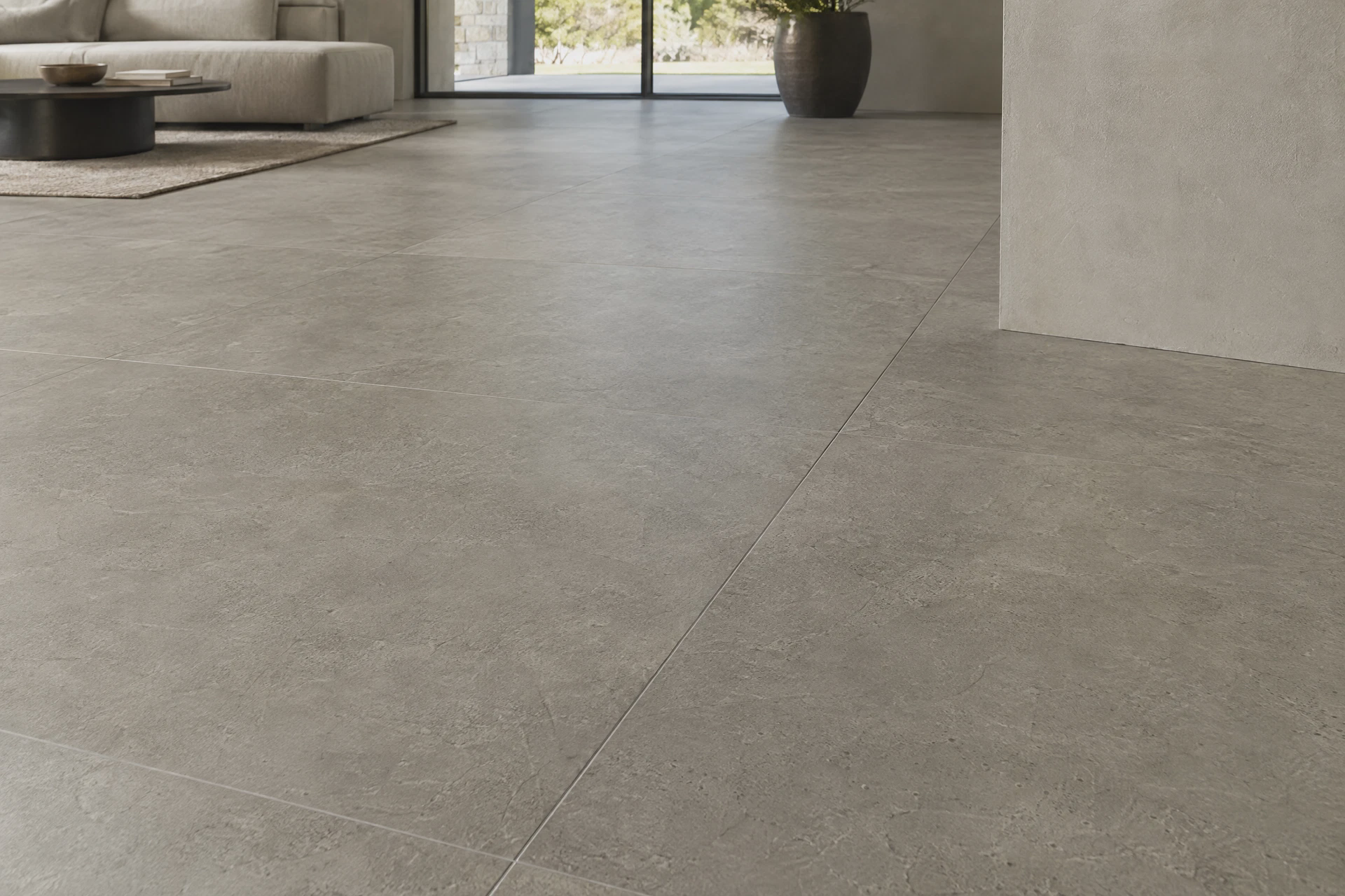 Large-format floor tile installation